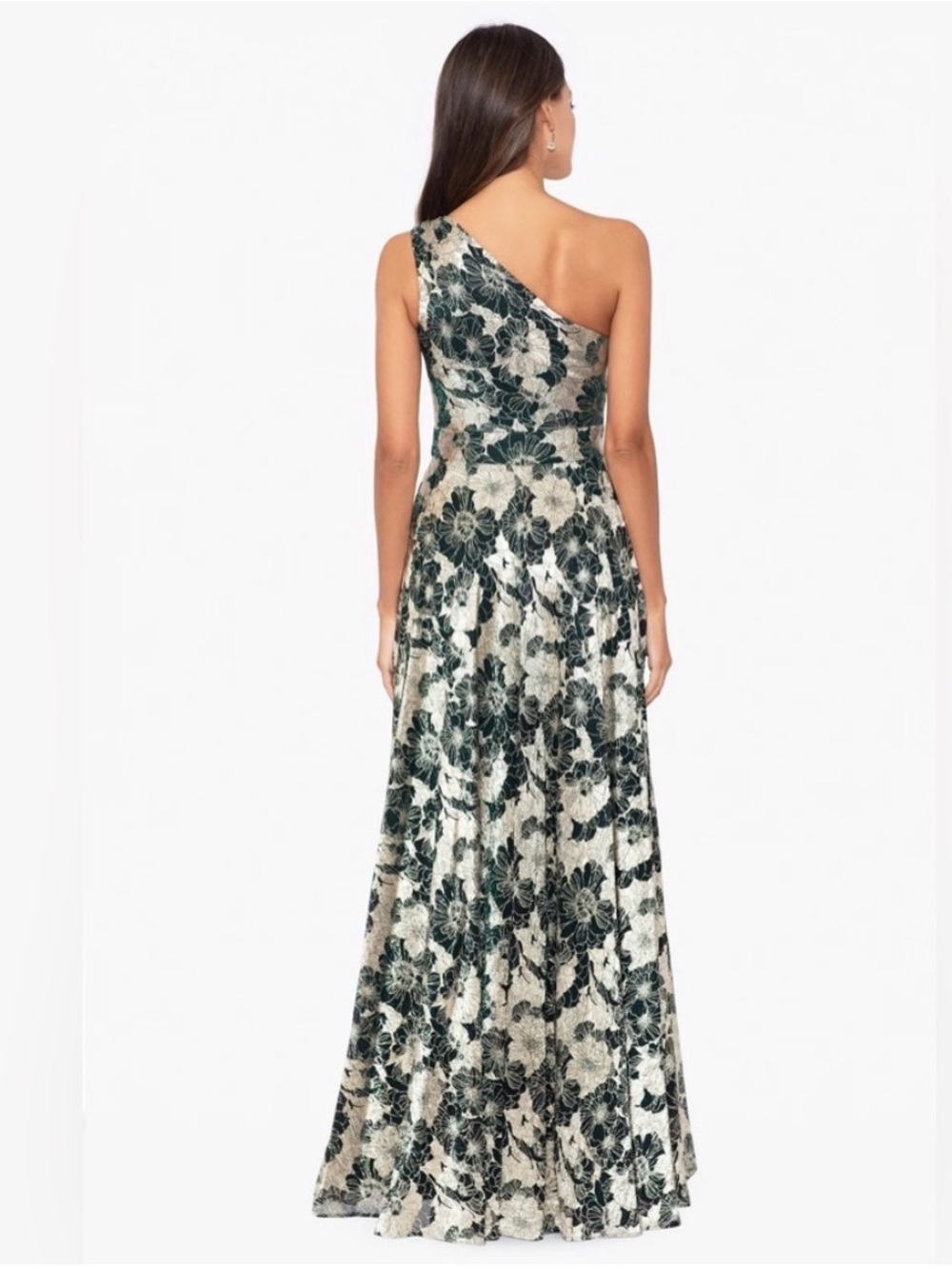 Betsy & Adam Womens Green Gold Floral A-Line Long Evening Gown NWT. SZ 6. - Picture 4 of 11